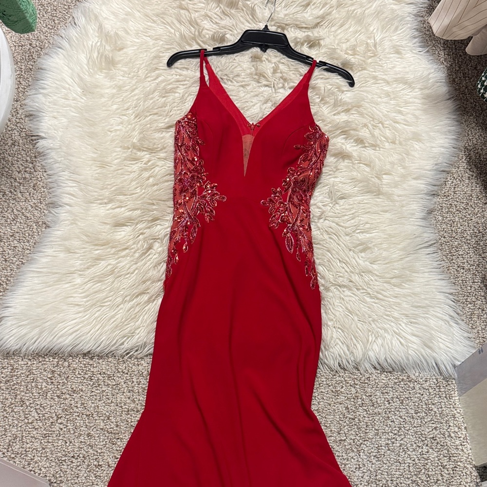 Xscape Red Embellished Prom Dress